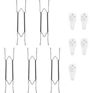 5 Pack Plate Hangers for The Wall, Suitable for 12-16 inch Art Plate, Stainless Steel Invisible Heavy Duty Wire Plate Holder with Wall Hooks, Plate Hangers for Displaying Plates, Platter, Dish, Black