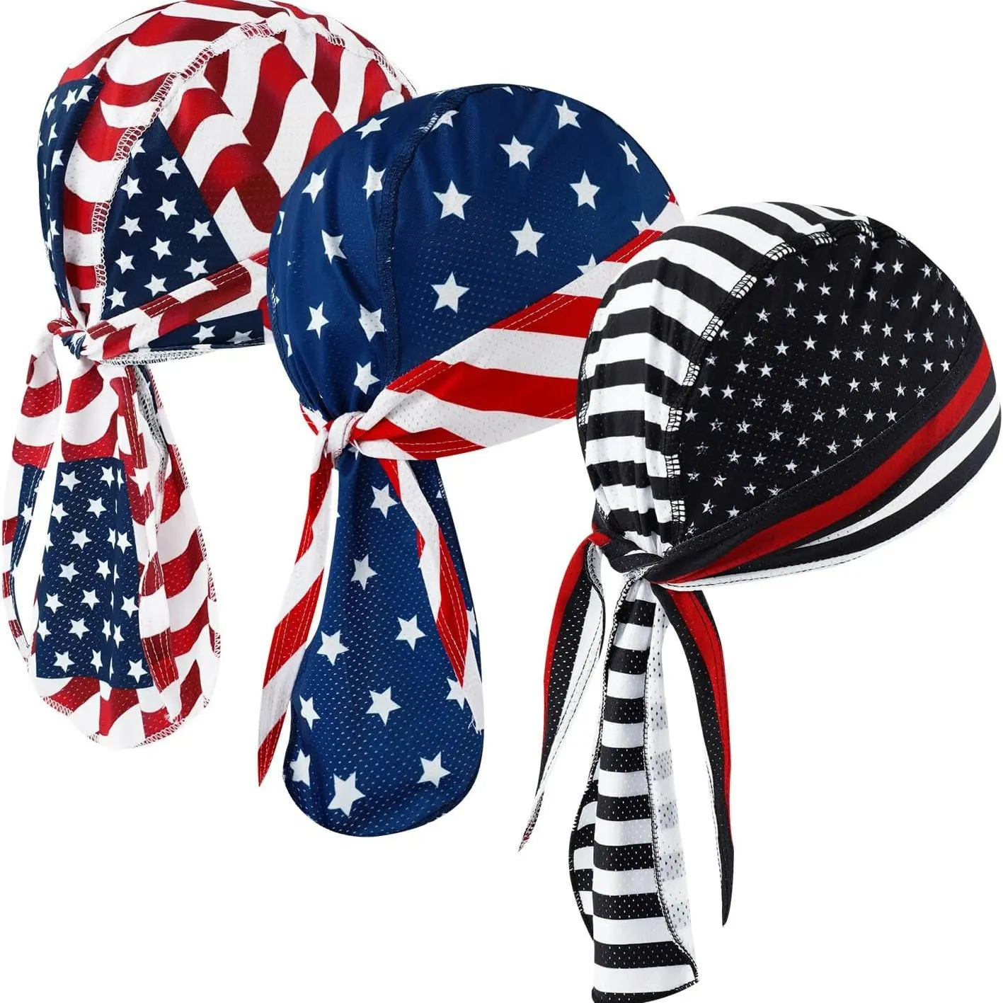 USA Flag Print Breathable Do Rag Skull Cap, Lightweight Bandana Head Wrap, Outdoor Cycling Running Helmet Liner Pirate Hat for Men Women