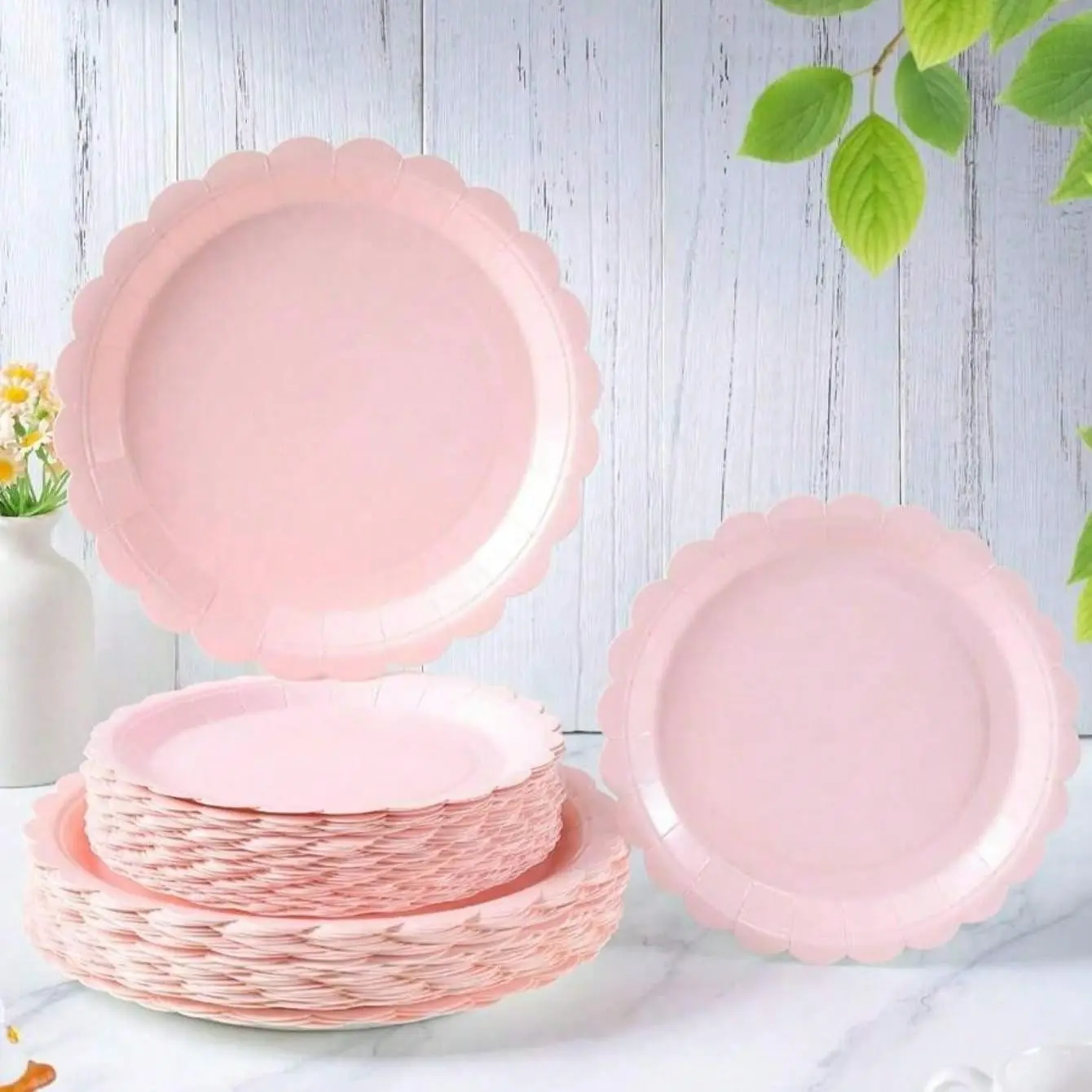 5 Light Paper Plates, 9 Inch Fan Edge Paper Plates, Disposable Dinnerware, 7 Inch Cake Plates, Perfect for Weddings, Baby Showers, Birthdays