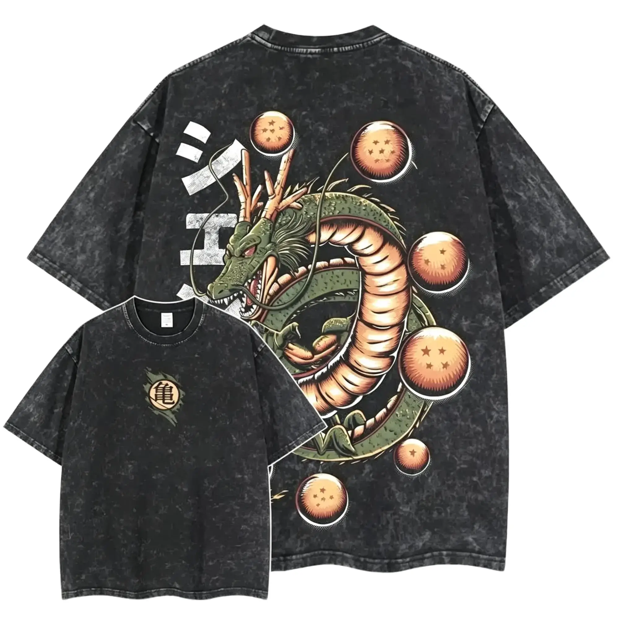 Men's Shenron Anime Graphic T-Shirt in Heavyweight Cotton, Vintage Washed Streetwear, Casual Relaxed Fit, Men's Wear, Men's T Shirts, Streetwear Clothing