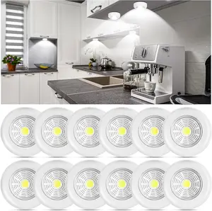 12 Pack Wireless LED Puck Lights, Under Cabinet Lighting, 70 Lumens Portable Touch Light, Stick on Battery Powered, for Kitchen Closets Cabinets Garage Bedroom Shelf(Classic Style)