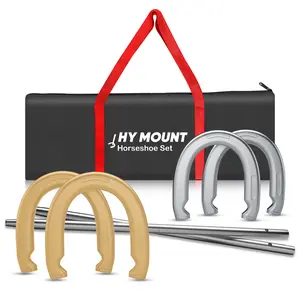 NQV Horseshoe Game Set - Professional Sports Horseshoes Kit With 4 Horseshoes & 2 (20") Stakes & Carry Bag - Ideal For Lawn, Backyard, Tailgating (Silver & Gold)