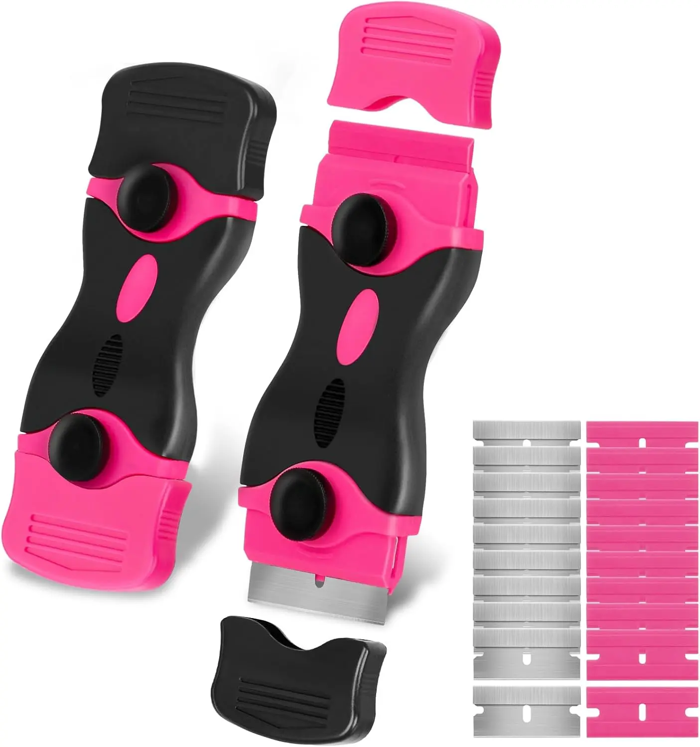Razor Blade Scraper - Pink Razor Scraper Gift for Women, 2-in-1 Scraper Tool Set with 20Pcs Razor Blades for Removing Window Labels, Decals, Stickers, Glass Stove Top (2 Pack)