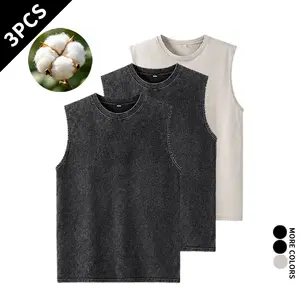 Retro Washed Sleeveless T-Shirts 3PCS – Breathable Cotton Tank Tops for Gym & Lounging fathersdaygift