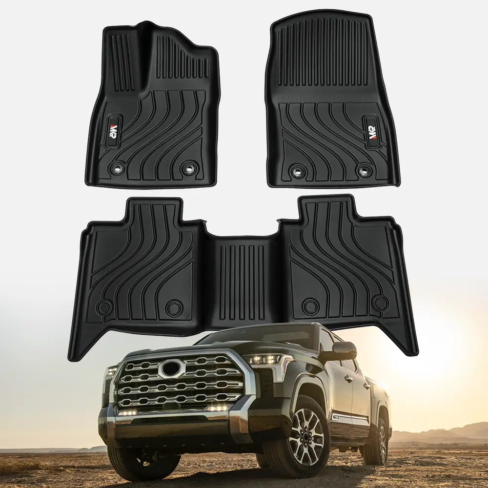 All-Weather TPE Front and Rear Row Floor Liners Floor Mats Custom Fit for Toyota Tundra CrewMax Cab 2022-2025, Heavy Duty Car Mats, Black, Set of 2 Rows, Interior Protection, Anti-Slip, Easy Clean, Automotive Accessories, Home Furniture and