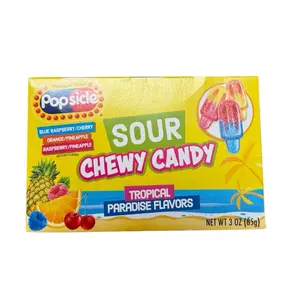 Popsicle Sour Chewy Candy Tropical Paradise Flavors- Blue Raspberry Cherry, Orange Pineapple, & Raspberry Pineapple - 1 Box 3 oz
