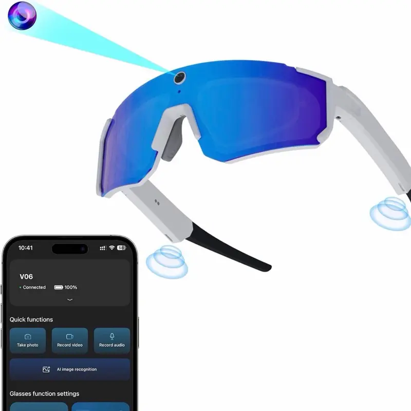 Al Smart Glasses with Camera, 32MP HD Video Recording Glasses with EIS Stabilization, Polarized Sunglasses, IP54, UV Protection, ChatGPT Enabled - Sunglasses for Men, Cycling, Hiking & Baseball