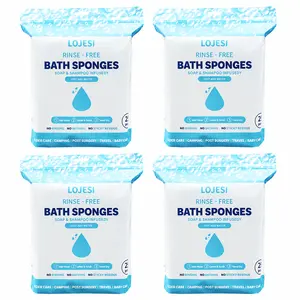 Rinse Free Bath Sponges 25pc Single Use Shower Sponges Packs of 25 Travel Pack Soap-Infused Dry Shower Sponges, Just Add 3oz Water to Activate, No Rinsing Required Ideal for Camping Travel Youth Senior Friendly