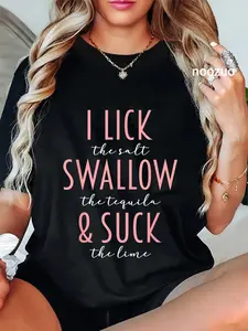 100% Cotton Unisex I Lick Salt Swallow Tequila Suck Lime Funny Mexican Drinking T-Shirt
