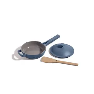 Our Place 3PC Aluminum Ceramic Glass Mini Pan Cookware Set 450F 1.2QT Blue 8.5" Our Place 3PC Aluminum Ceramic Glass Mini Pan Cookware Set 450F 1.2QT Blue 8.5"
