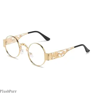 1 pair of vintage steampunk glasses - non-prescription glasses, gold metal frame, ornate temples - suitable for men and women, formal/casual/office/themed events - vintage industrial gothic fashion accessories, goth accessories alternative fashion