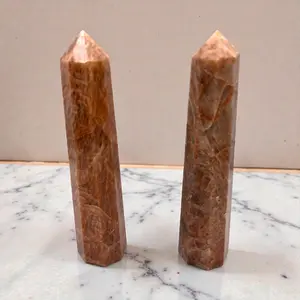 Natural Peach Moonstone Crystal Tower Point - Enhance Intuition and Manifestation Powers