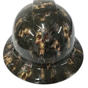 Cyborg Skull Mechanical Red Eye - Custom Hydro Dipped Full Brim Hard Hat