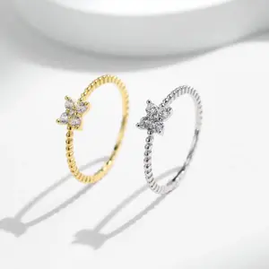 Delicate 925 Sterling Silver Full Moissanite Stackable Beads Clover Ring (Size 5-9)