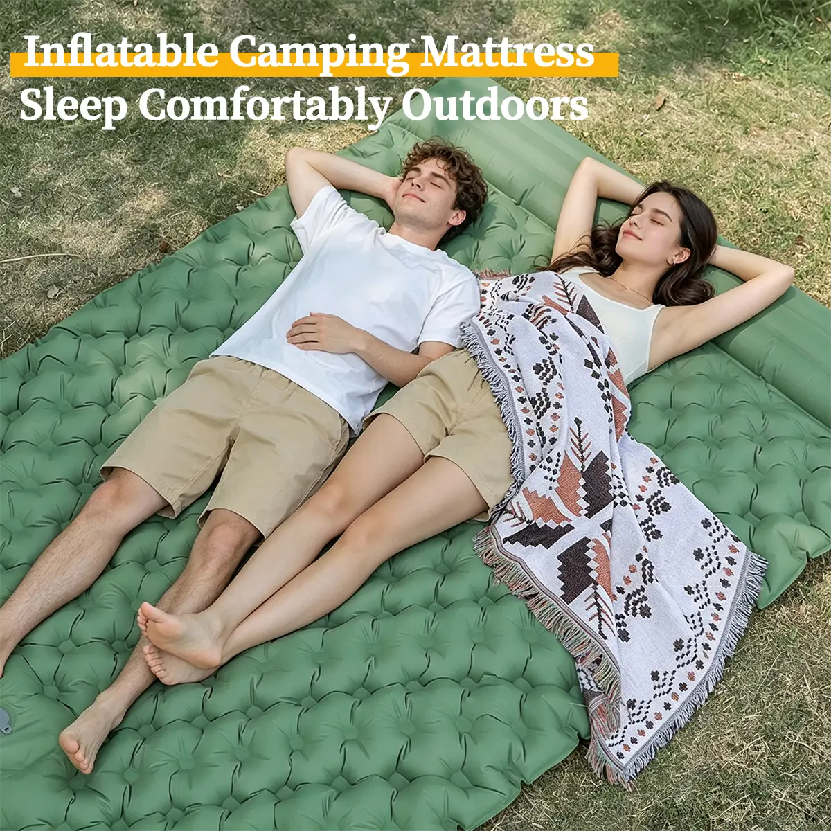 Double Camping Sleeping Pad, Ultra-Light Nylon TPU Self-Inflating Mat with Built-In Pump, Waterproof Air Mat for Backpacking, Multiple Colors
