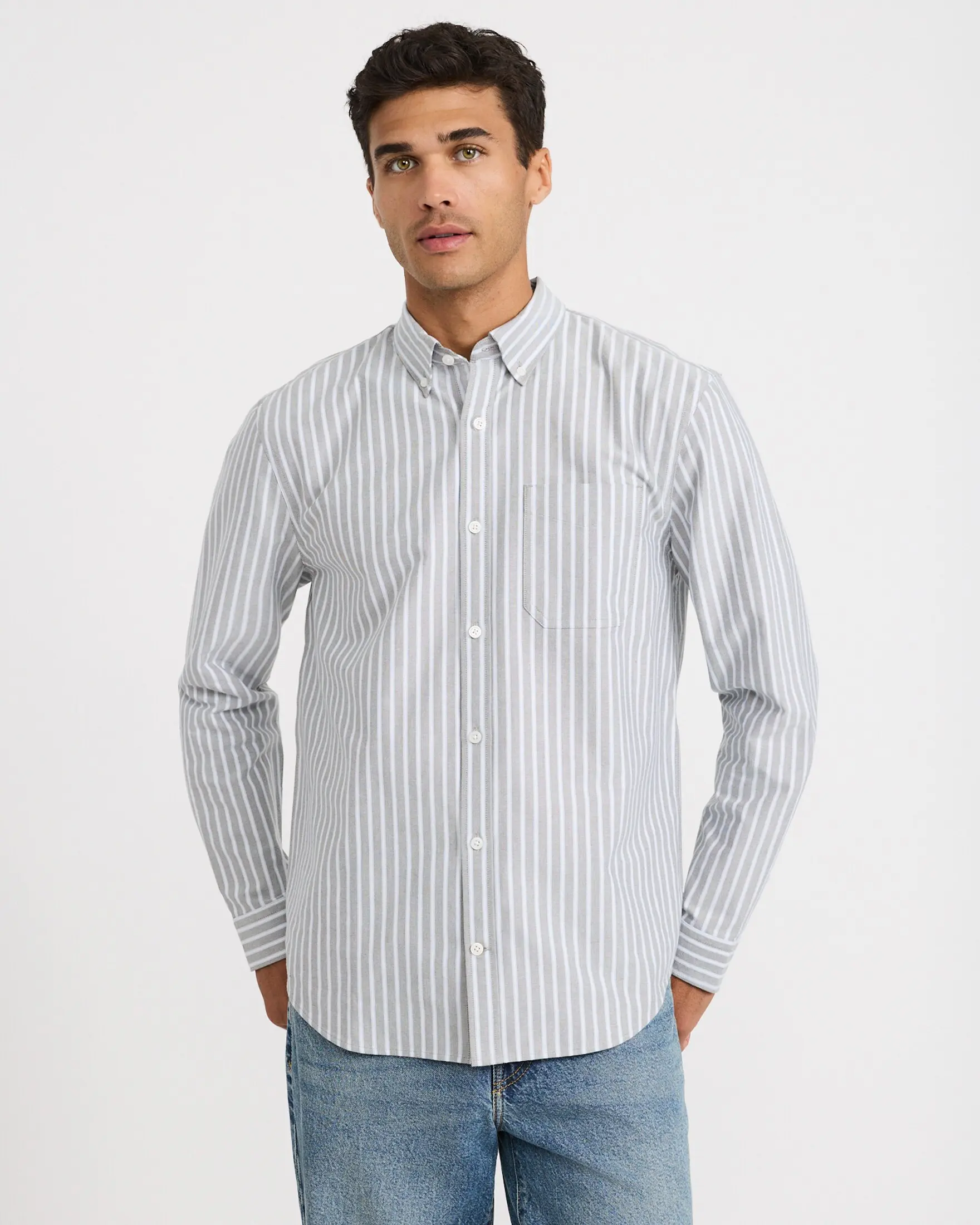 Express Crisp Striped Cotton Long Sleeve Oxford Shirt