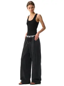 FDR Star Double Waist Washed Baggy Sweatpants Loose Wide Leg Patchwork Casual Pants with Pockets Unisex Vintage Streetwear Joggers Low Waist Womenswear Basic Bottom