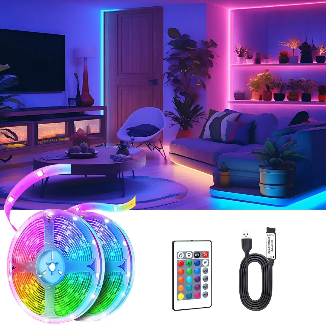 3535 RGB LED Strip Light, USB Powered, 24-Key IR Remote, 16 Color Dimmable, Adjustable Led Light, Flexible LED Lamp for Room Decoration, Dimmable Led Lighting
