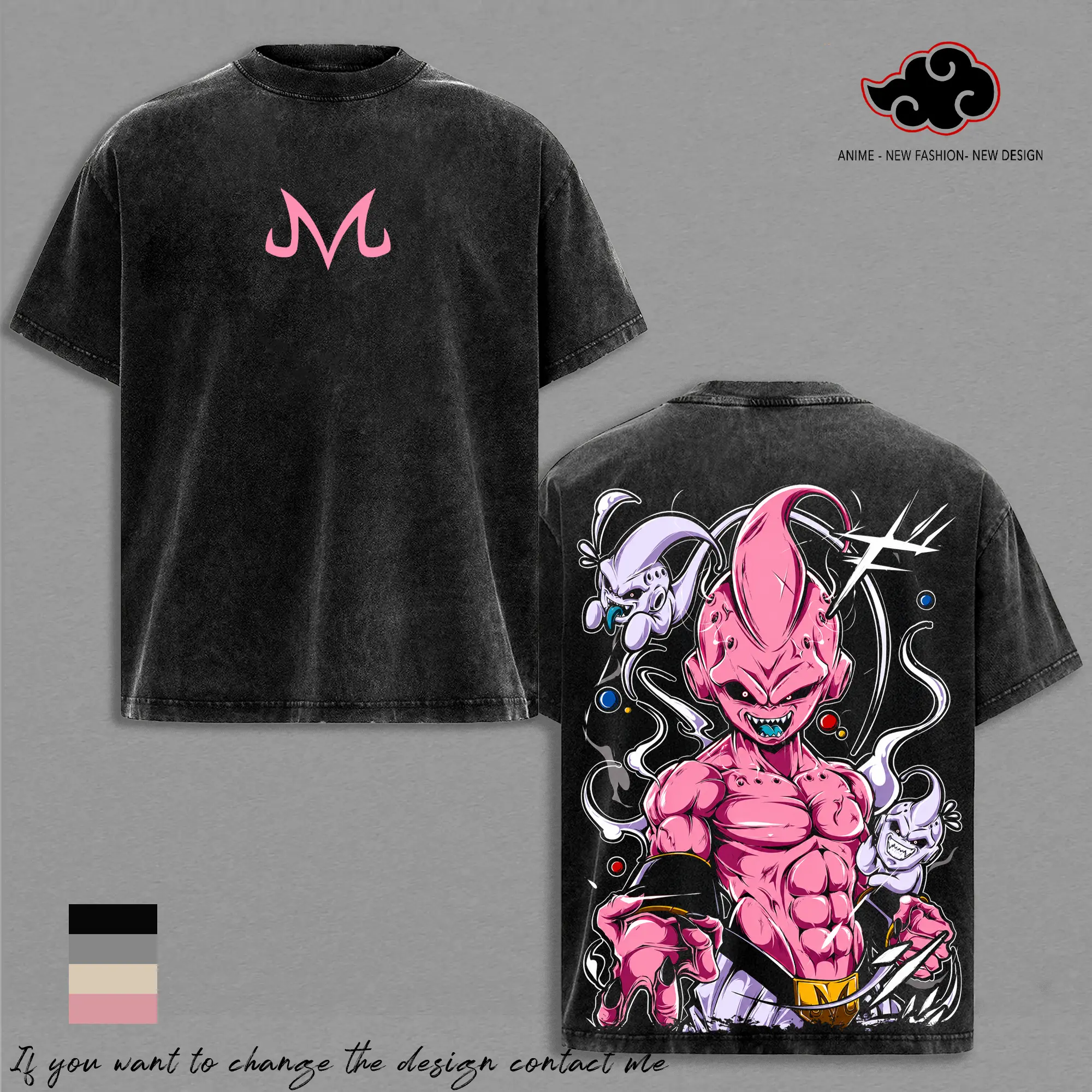Majin Buu -DBZ Anime T-Shirt Vintage Acid Wash Oversized Graphic Tee Streetwear Gym Pump Cover Anime Merch Fitness