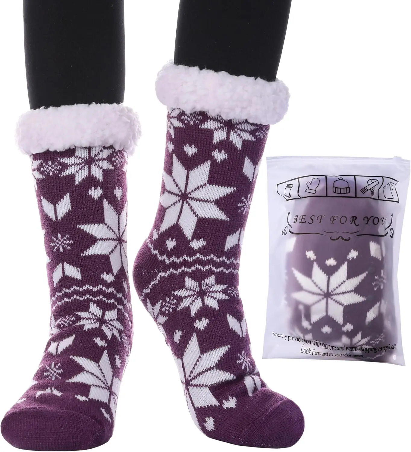 DOSONI Sherpa Lined Fuzzy Slipper Socks for Women - Non-Slip Plush Winter Socks with Warm Fleece Lining - Stylish & Modern Design - One Size Fits All