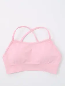 Women's Solid Criss Cross Sports Bra with Removable Bra Pads, Comfortable Seamless Knit Sports Underwear, Breathable Comfortable Sports Bra for Yoga Gym Workout Running, Wireless Sports Bra