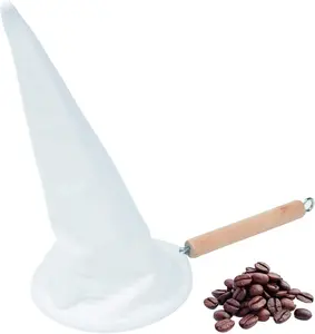 Coffee Cloth Strainer with Wood Handle, White, 1 Count (Pack of 1)