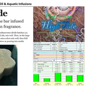 High Tide: 100% handmade 3 oz. body bar with hemp oil and kelp infused soap. Lightly scented essential oil lime, clary Sage,
