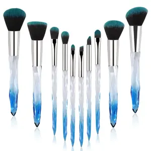 10pcs high-end makeup brush, crystal blue foundation brush eyeshadow brush professional makeup brush
