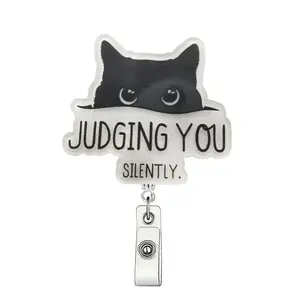 Cute Cat Design Badge Holder, 1 Count Retractable Badge Reel, Badge Reels Retractable, Identification Badges & Supplies for Student Office Staff Doctor Nurse Teacher