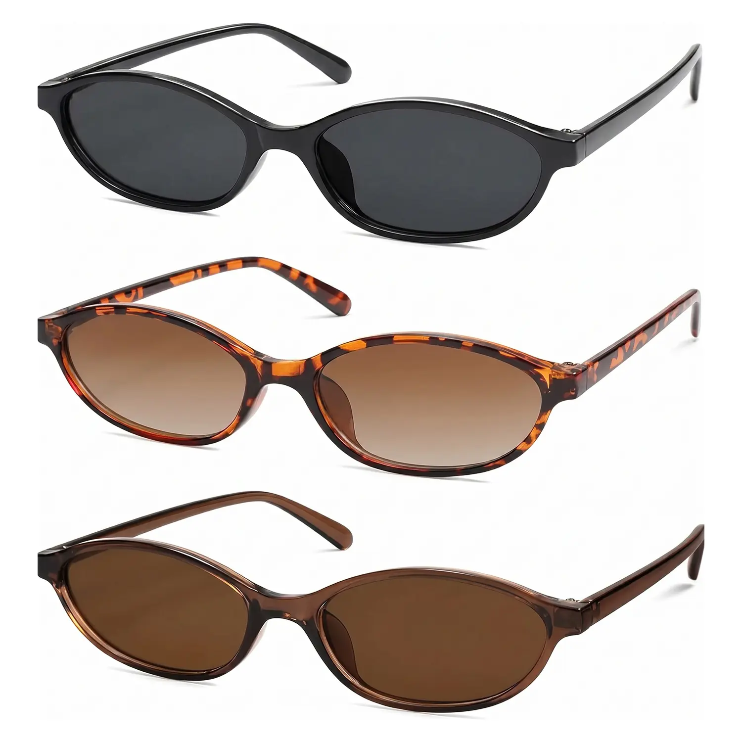 3 PCS Retro Oval Sunglasses for Women 90s Design Small Cat Eye Sun Glasses UV Protection Y2k Trendy Narrow Shades#Summer Vibes