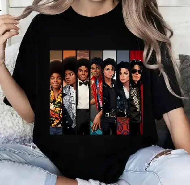 [FREE SHIP] Classic Michael Jackson Pop Culture Graphic Fashion Statement T-Shirt Michael Jackson Evolution Design Summer Wear Gift For Music Lovers # Michael Jackson # Jaafar Jackson # biopic # music legend ad
