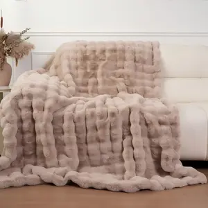 Ultra-Soft Bubble Throw Blanket, Luxury Plush Fuzzy Breathable Lightweight Air Conditioning Blanket, Durable Warm Cozy Travel Blanket for Couch Bed Sofa Office Camping, Machine Washable All Season Home Decor Blanket