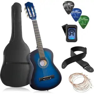 30-inch Beginner Acoustic Guitar Package (Blue), Basic Starter Kit w/Gig Bag, Strings, Strap, Tuner, Picks
