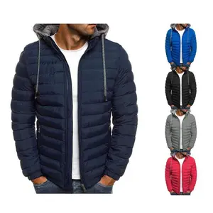 Men Winter Down Jackets & Coats Long Sleeves Solid Color Zip-Up Puffer Hooded Coats with Pockets