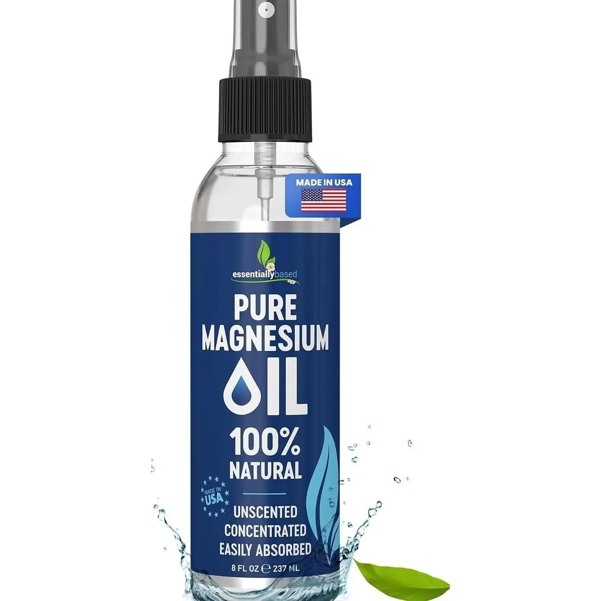 Pure Magnesium Oil Spray 8oz - Topical Magnesium Spray for Sleep Extra Strength - Less Sting - Less Itch - 100% Natural and Organic Oil - Made in USA