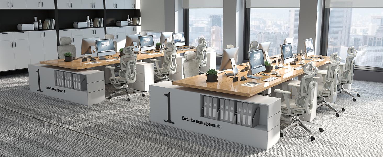 MOJAY High Back Ergonomic Executive Office Chair - 6D Adjustable Armrests, High-Elasticity Mesh Back, 3-Zone Lumbar Support, Thick Cushion Seat, Adjustable Seat, Modern Grey, Assembly Required, Mesh Fabric, Footrest Included, Boosts Circulation