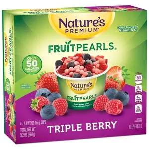Nature's Premium Fruit Pearls, Frozen Fruit Snack, Triple Berry, 2.3 oz Cups, 4 Count Box Dried Dry Strawberry Vitamin Sweet Juice