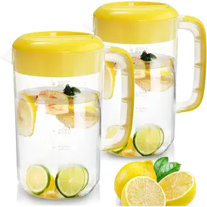 2 Pack 1 Gallon Plastic Water Pitcher with Lid, Large Gallon Water Jug, Juice and Iced Tea Beverage Carafe with Filter Lid, Handle, Scale for Fridge, Party