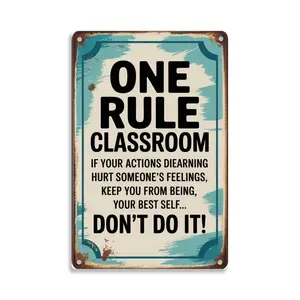 One Rule Classroom Motivational Quote Tin Sign， Vintage Classroom Rules Metal Sign Print Aesthetic Room Decoration for Home Bedroom Kitchen Bar Dorm Bathroom Wall Decor 8 X 12 Inch