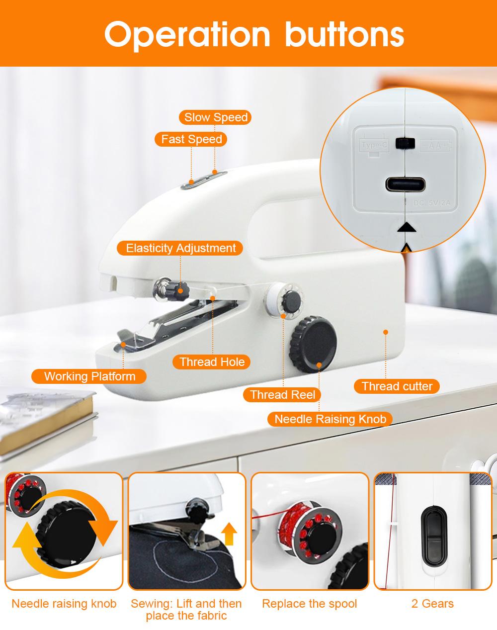 Handheld Electric Sewing Machine, Portable Quick Stitch Hand Sew Tool, Mini Sewing Machine for Emergency Clothing Repair, Travel Home Sew Accessories