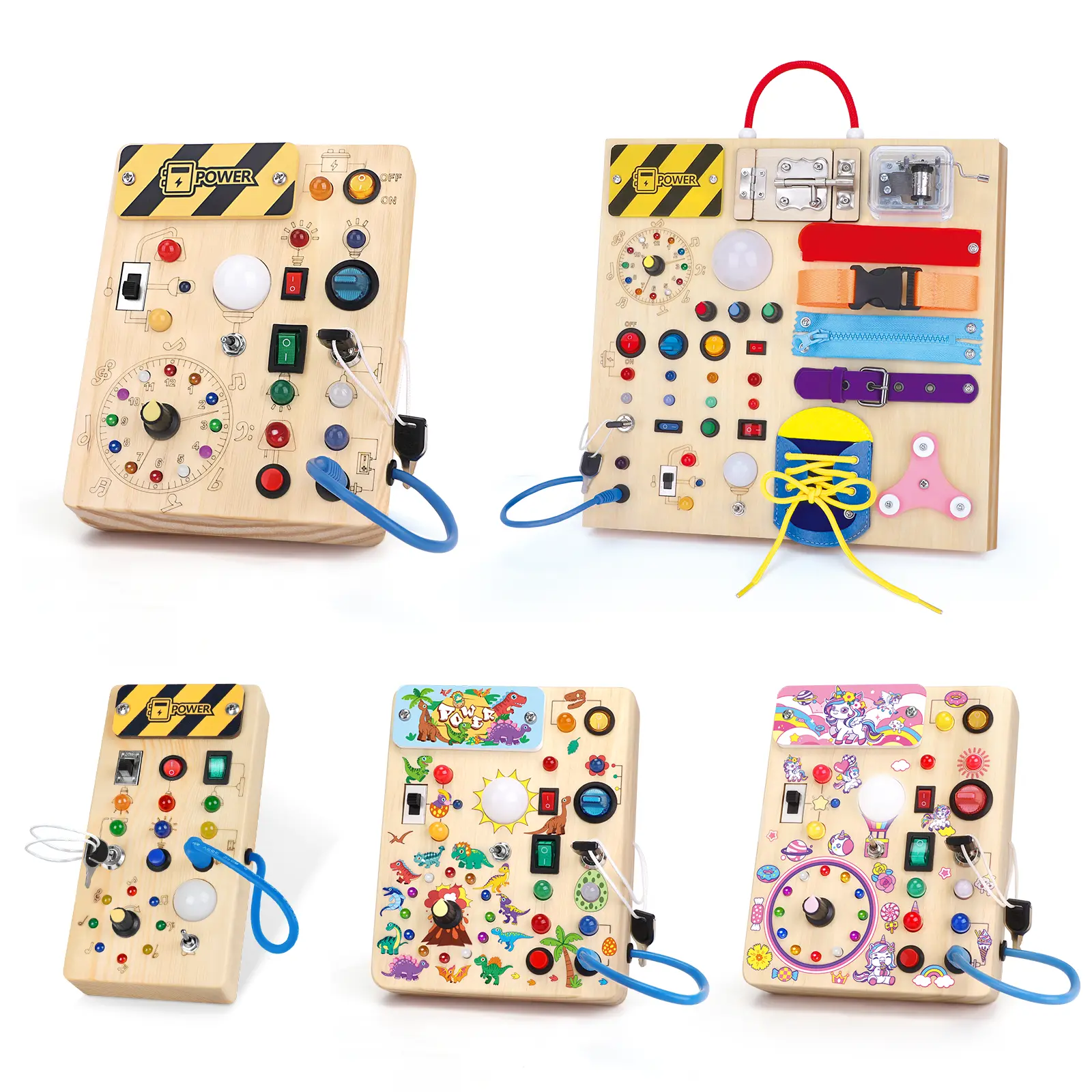 Grarain Busy Board Montessori Toy for 1-3 Years Old Boys Wooden Toddler Sensory Travel Toy with 10 LED Switches Ideal Gift for 1+ Year Old Boys Yellow Play Multi Activity Playset Learning Materials Infant