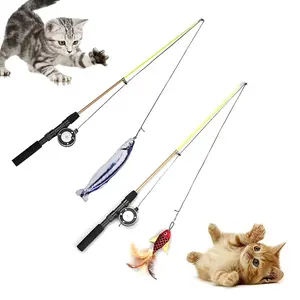 Yirtree Cat Fishing Pole Toy, Retractable Wand Cat Toy with Reel, Cat Fishing Rod & Feather Toy, Interactive Cat Teaser Wand Toy for Indoor Cats
