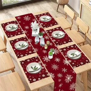 2D flat printing, 5-piece/7-piece Christmas snowflake design elegant dining table mat with placemat, perfect for holiday restaurant decoration, seasonal kitchen decoration, ideal for indoor and outdoor family gatherings and daily use