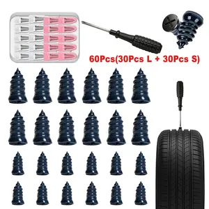 60 PCS Tire Repair Rubber Nail, Vacuum Tire Repair Kits Spiral Rubber Screws, Fast Self-Service Tool for Car, Truck, Motorcycle, Tractor Tire Puncture Repair