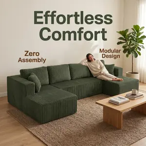 U Shape Modular Sectional Sofa Set Modern Minimalist Style Corduroy Couch for Living Room & Bedroom Comfy Compressed Sofa with Plush Comfort & Spacious Seating