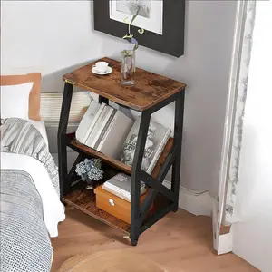 3-layer bedside table with magazine rack, industrial style, narrow side table, suitable for living room, bedroom,  Furniture ， standingdesk ，Wood Organize