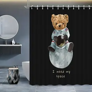 1pc Astronaut Bear Bathroom Set with Waterproof Shower Curtain, Cute Design, Includes Toilet Mat, U Shape Mat, and Bath Mat, Anti-Slip and Mold Resistant for Kids Room and Bathroom Decor