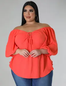 Coral Crush Off-Shoulder Tie-Back Blouse