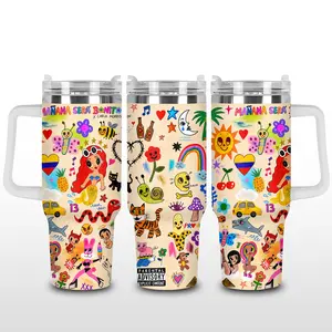 [Elysian Sip] La Bichota Viajando Por El Mundo Tropitour 2026 Tropical Latin Pop Aesthetic 40oz & 20oz Stainless Steel Tumbler with Handle – Bichota Fan Inspired Insulated Mug, Retro Tour Style Cup, Leakproof Travel Gift.