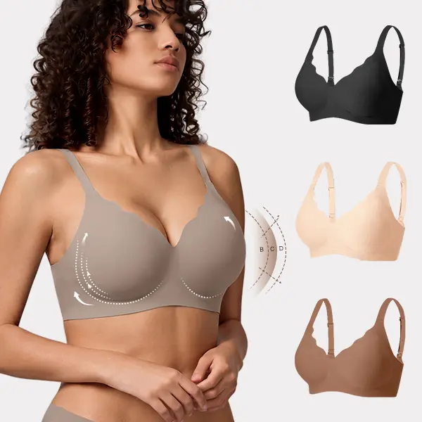 Deangelmon Women's Wire-Free Shape Curve Jelly Bra - Non Underwire, Seamless, Lightly Lined Ruffle, Elastane, V-Neck Plunge, Deep V Neck, Soft Support, Breathable High-Elastic, Hook and Eye, Work Everyday Bra (S-3XL)